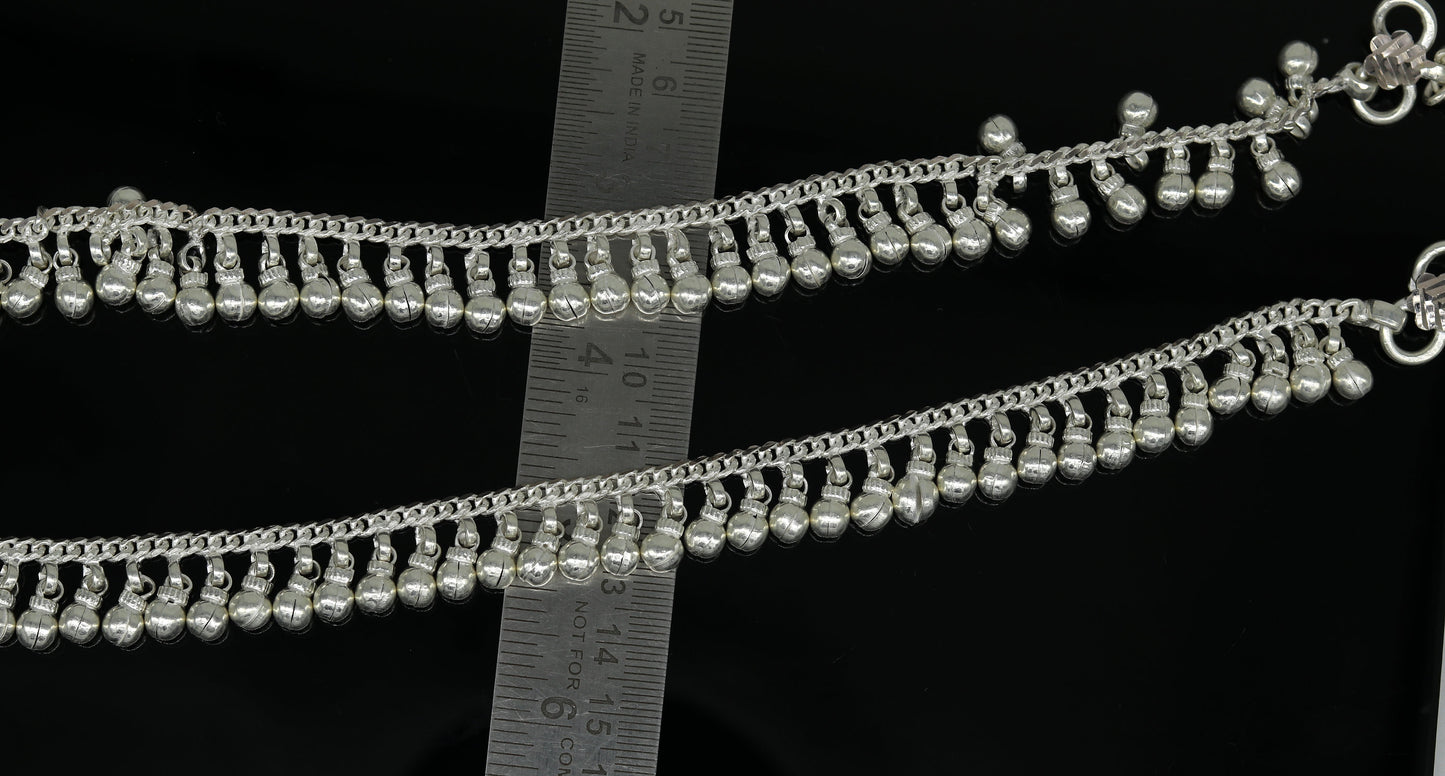 10.5" Long handmade sterling silver amazing noisy bells ankle bracelet, gorgeous charm anklets customized belly dance gifting jewelry ank218 - TRIBAL ORNAMENTS