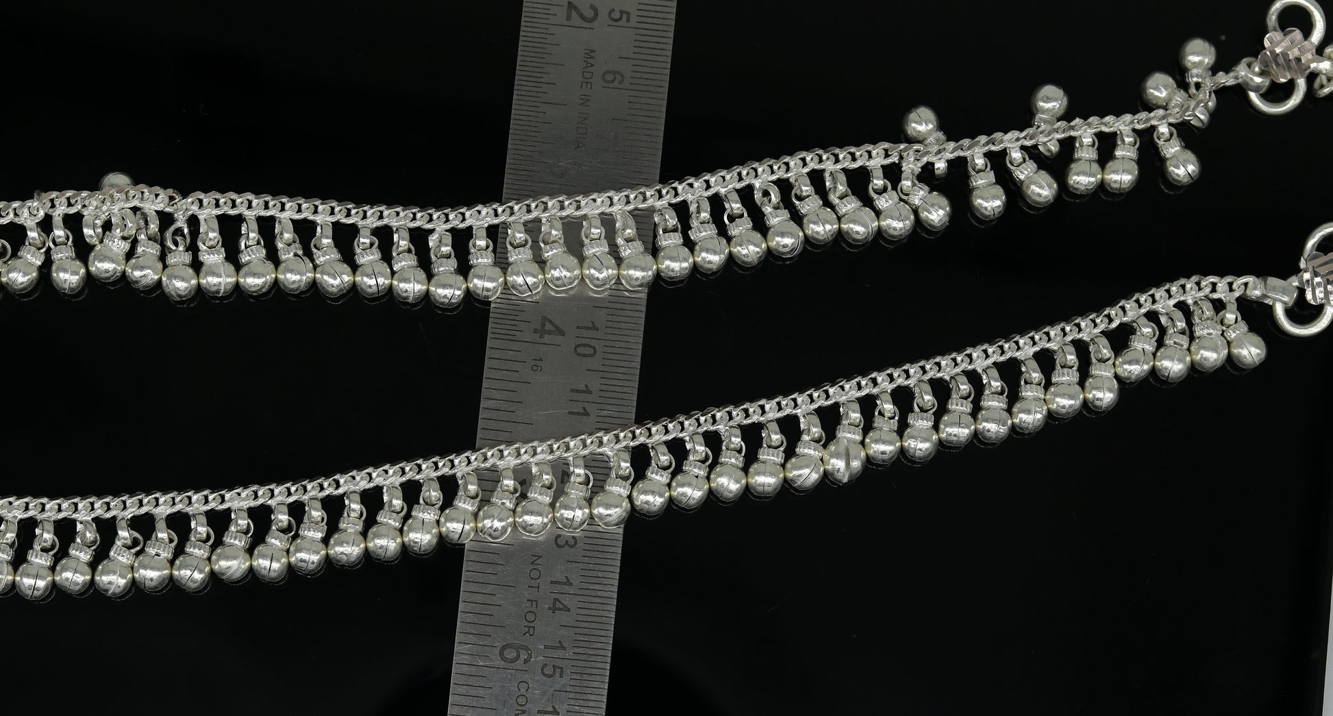 10.5" Long handmade sterling silver amazing noisy bells ankle bracelet, gorgeous charm anklets customized belly dance gifting jewelry ank218 - TRIBAL ORNAMENTS