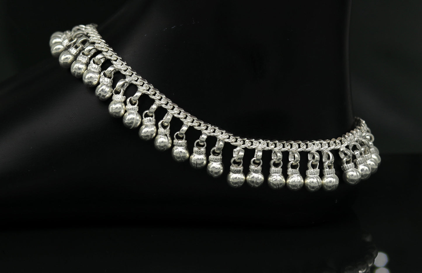 10.5" Long handmade sterling silver amazing noisy bells ankle bracelet, gorgeous charm anklets customized belly dance gifting jewelry ank218 - TRIBAL ORNAMENTS