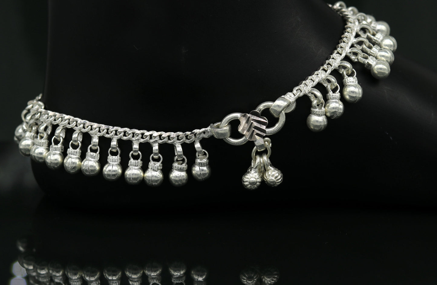 10.5" Long handmade sterling silver amazing noisy bells ankle bracelet, gorgeous charm anklets customized belly dance gifting jewelry ank218 - TRIBAL ORNAMENTS