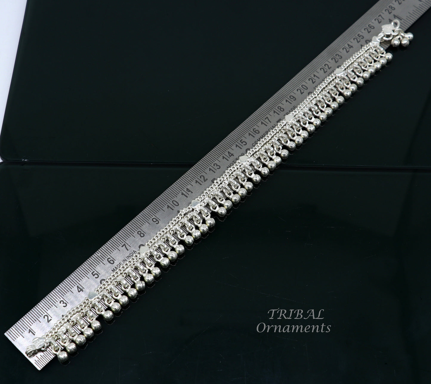 10.5" Long handmade sterling silver amazing noisy bells ankle bracelet, gorgeous charm anklets customized belly dance gifting jewelry ank476 - TRIBAL ORNAMENTS