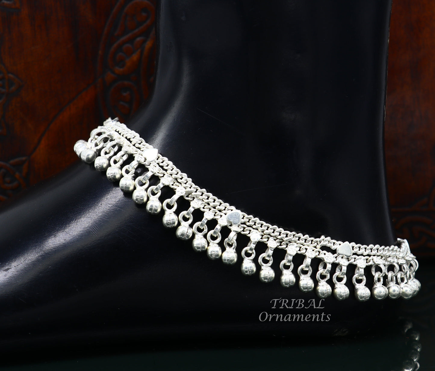 10.5" Long handmade sterling silver amazing noisy bells ankle bracelet, gorgeous charm anklets customized belly dance gifting jewelry ank476 - TRIBAL ORNAMENTS