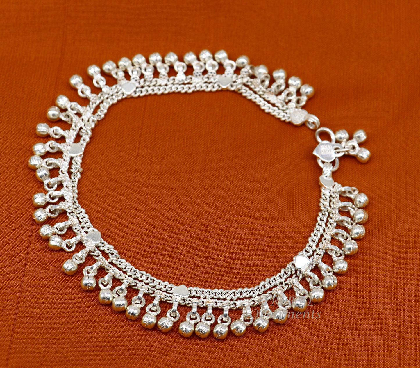 10.5" Long handmade sterling silver amazing noisy bells ankle bracelet, gorgeous charm anklets customized belly dance gifting jewelry ank476 - TRIBAL ORNAMENTS