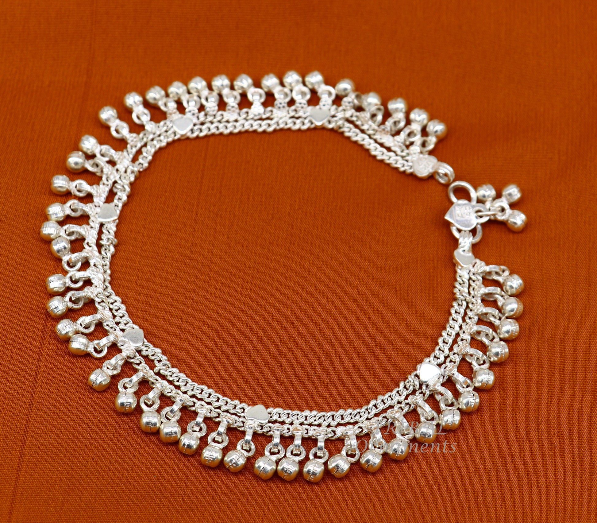 10.5" Long handmade sterling silver amazing noisy bells ankle bracelet, gorgeous charm anklets customized belly dance gifting jewelry ank476 - TRIBAL ORNAMENTS