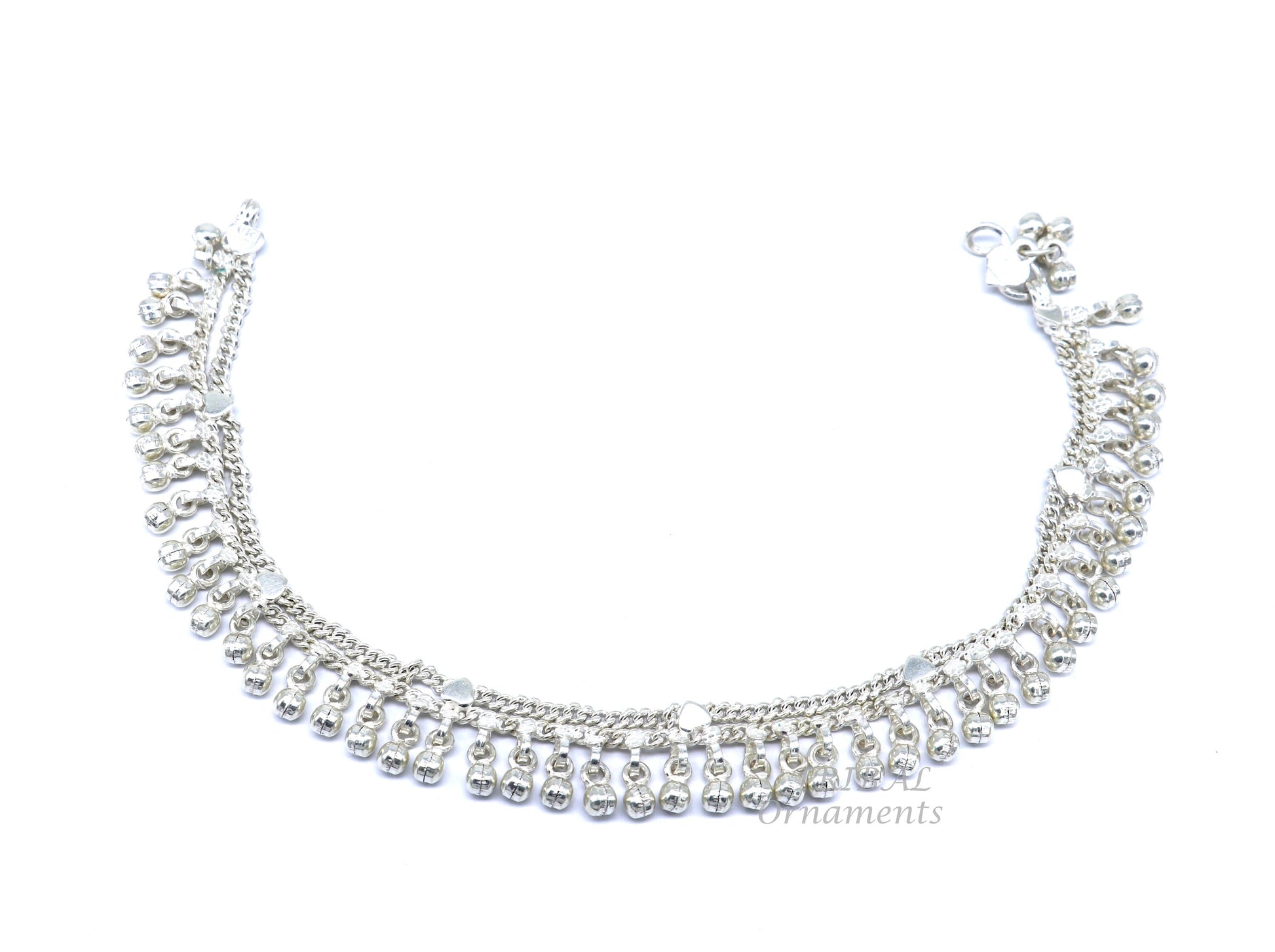 10.5" Long handmade sterling silver amazing noisy bells ankle bracelet, gorgeous charm anklets customized belly dance gifting jewelry ank476 - TRIBAL ORNAMENTS