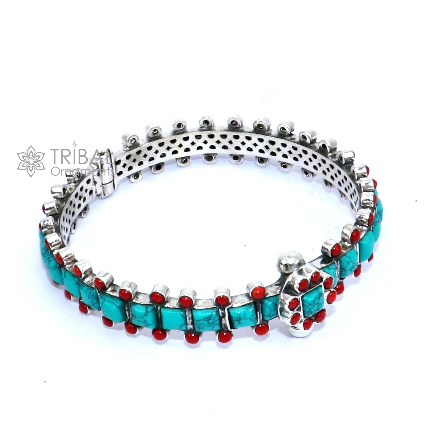 925 sterling silver customized design wedding anniversary gifting coral bangle bracelet with unique closure vintage tribal jewelry nsk817 - TRIBAL ORNAMENTS