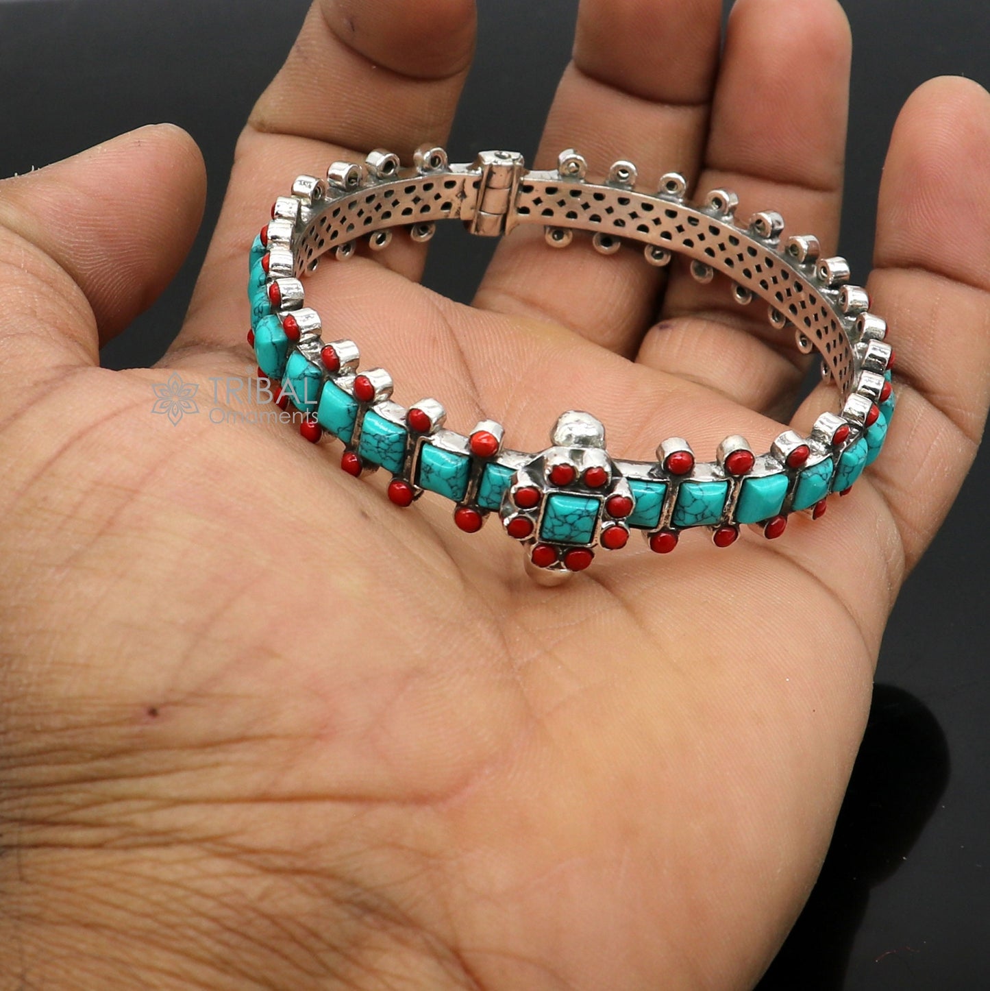 925 sterling silver customized design wedding anniversary gifting coral bangle bracelet with unique closure vintage tribal jewelry nsk817 - TRIBAL ORNAMENTS