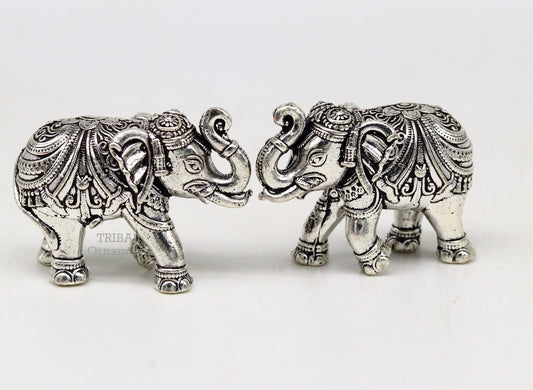 Sterling silver handmade design customized upper trunk Elephant statue, puja article figurine, home décor Diwali puja gift art537 - TRIBAL ORNAMENTS