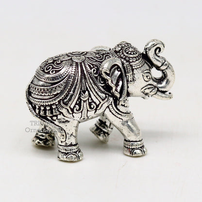 Sterling silver handmade design customized upper trunk Elephant statue, puja article figurine, home décor Diwali puja gift art537 - TRIBAL ORNAMENTS
