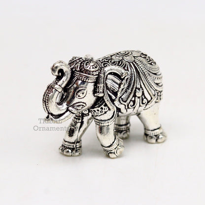 Sterling silver handmade design customized upper trunk Elephant statue, puja article figurine, home décor Diwali puja gift art537 - TRIBAL ORNAMENTS