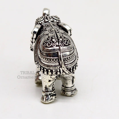 Sterling silver handmade design customized upper trunk Elephant statue, puja article figurine, home décor Diwali puja gift art537 - TRIBAL ORNAMENTS