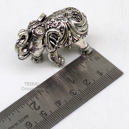 Sterling silver handmade design customized upper trunk Elephant statue, puja article figurine, home décor Diwali puja gift art537 - TRIBAL ORNAMENTS