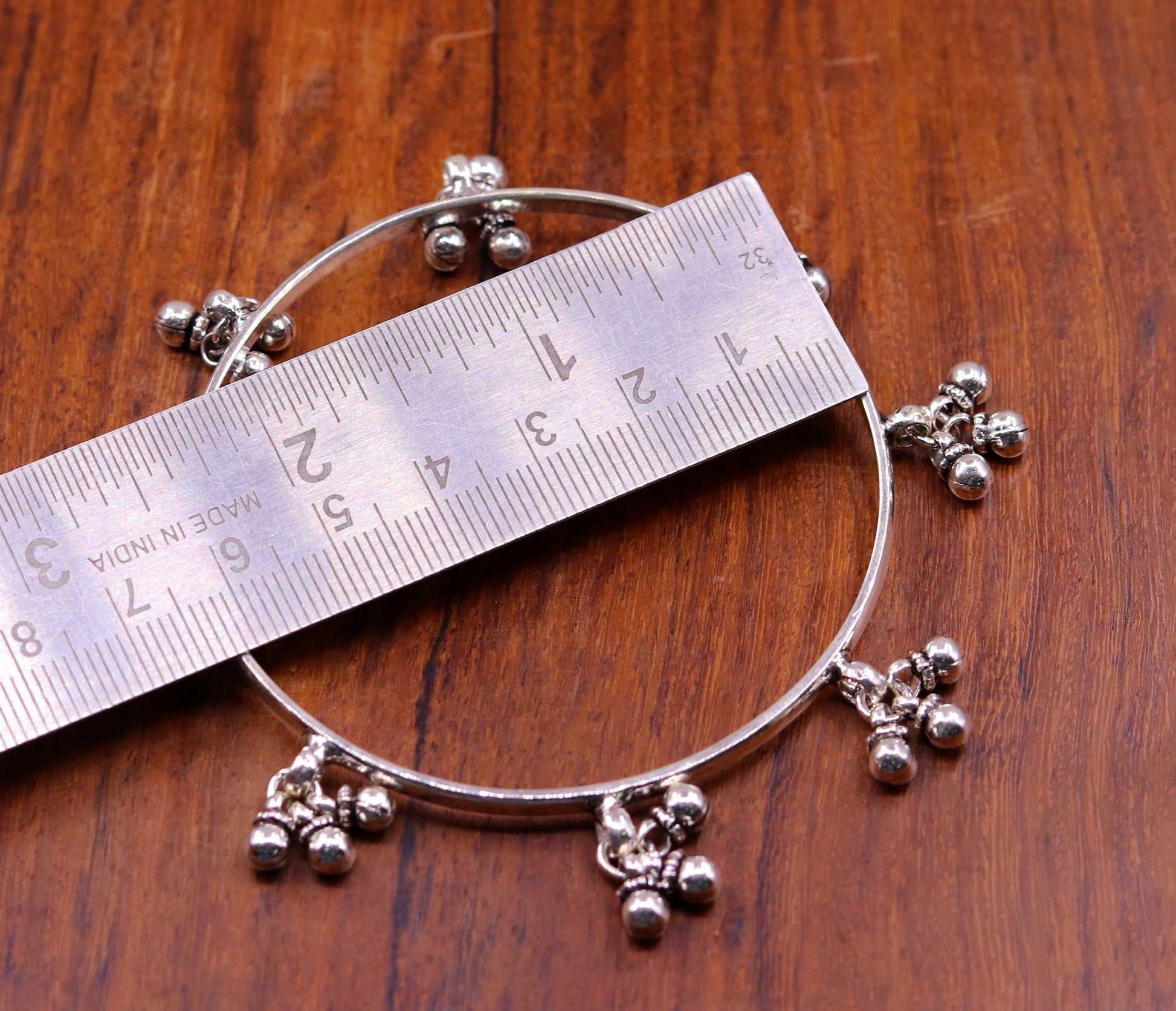 Handmade 925 sterling silver tribal charm bangle bracelet with intricate design, perfect for tribal belly dance and personalized jewelry.