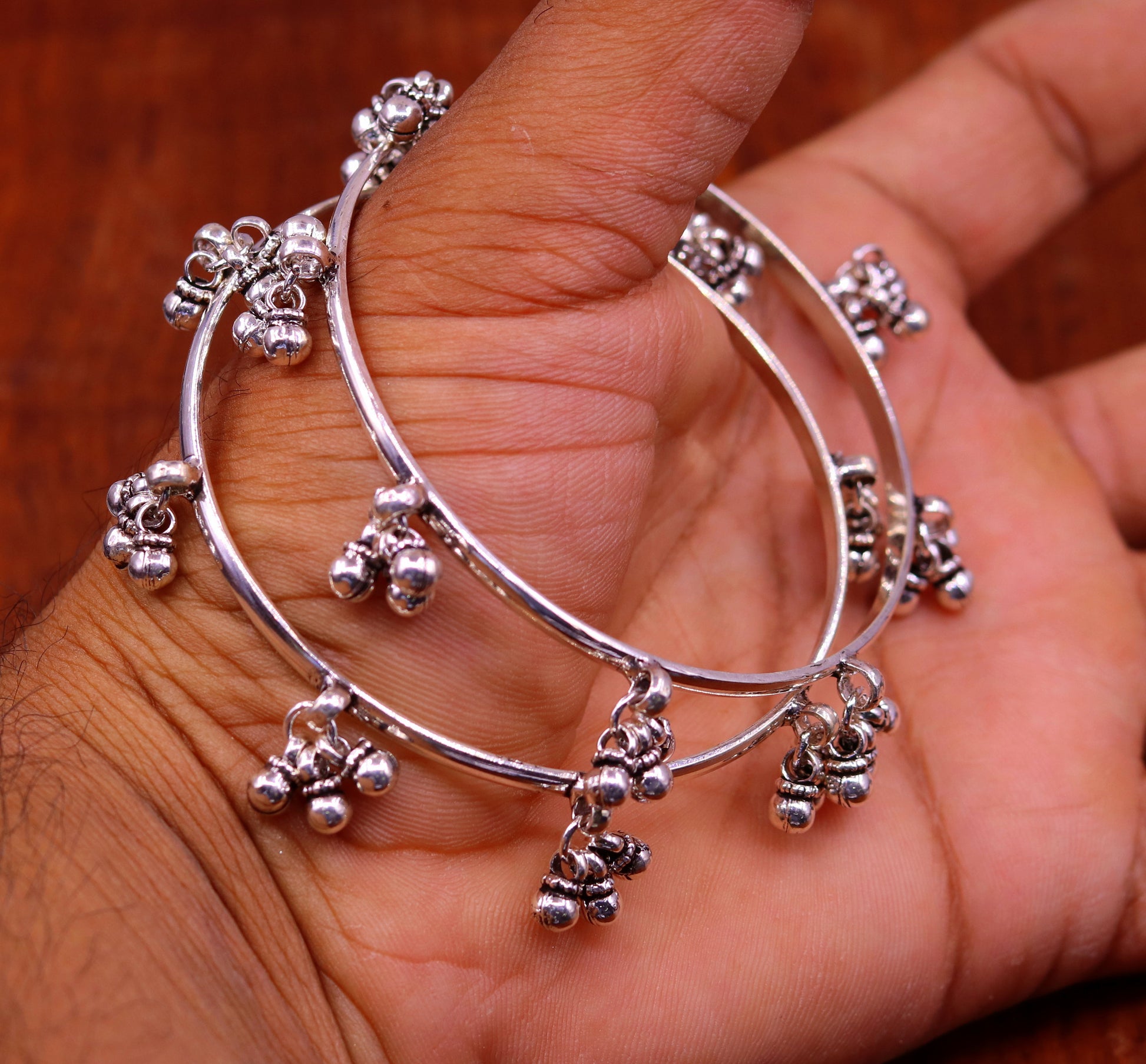 Sterling silver handmade charm bangle bracelet with tribal design, perfect for tribal belly dance jewelry or gifting for her.