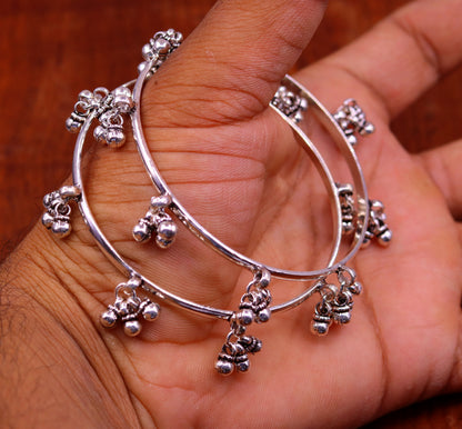 Sterling silver handmade charm bangle bracelet with tribal design, perfect for tribal belly dance jewelry or gifting for her.