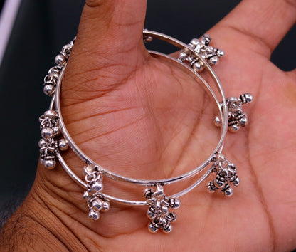 Handmade 925 sterling silver tribal charm bangle bracelet with intricate design, perfect for tribal belly dance or as a gift for her.