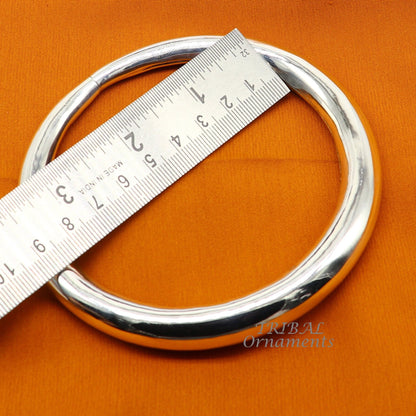 925 Sterling silver handmade traditional Indian women's foot kada ankle bracelet with plain design, tribal jewelry style.