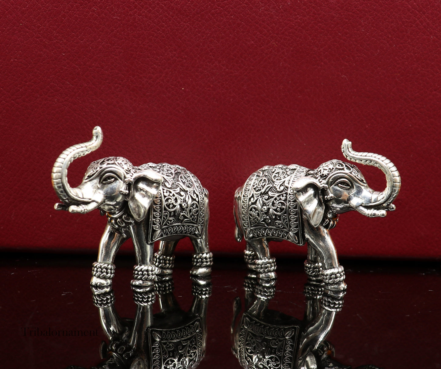 925 Sterling silver Kandrai work Nakshi/ chitai design customized Elephant statue brings luck and fortune, décor Diwali puja articles su497 - TRIBAL ORNAMENTS