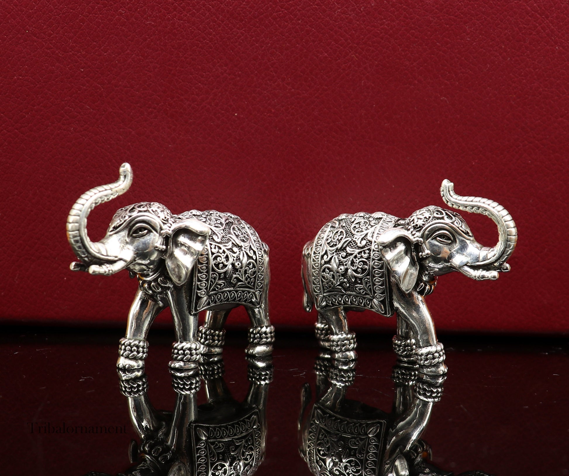 925 Sterling silver Kandrai work Nakshi/ chitai design customized Elephant statue brings luck and fortune, décor Diwali puja articles su497 - TRIBAL ORNAMENTS
