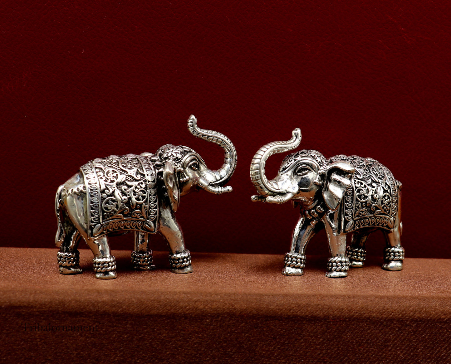 925 Sterling silver Kandrai work Nakshi/ chitai design customized Elephant statue brings luck and fortune, décor Diwali puja articles su497 - TRIBAL ORNAMENTS