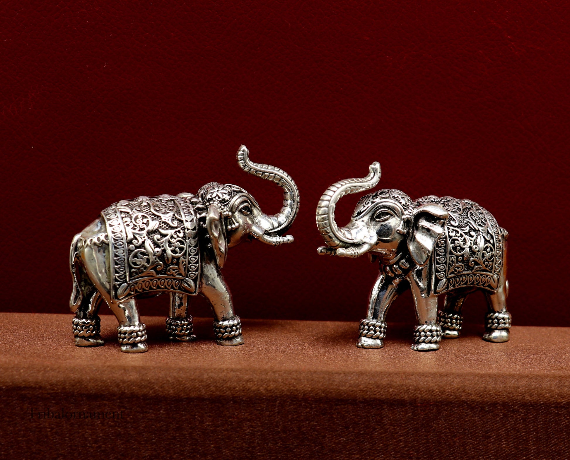 925 Sterling silver Kandrai work Nakshi/ chitai design customized Elephant statue brings luck and fortune, décor Diwali puja articles su497 - TRIBAL ORNAMENTS
