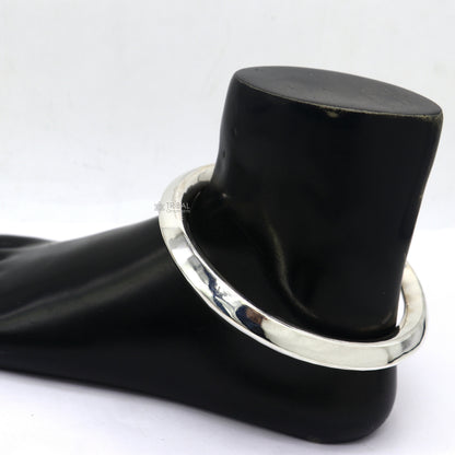 Sterling silver foot bracelet ankle kada with shiny, plain design, unisex jewelry by Tribal Ornaments.