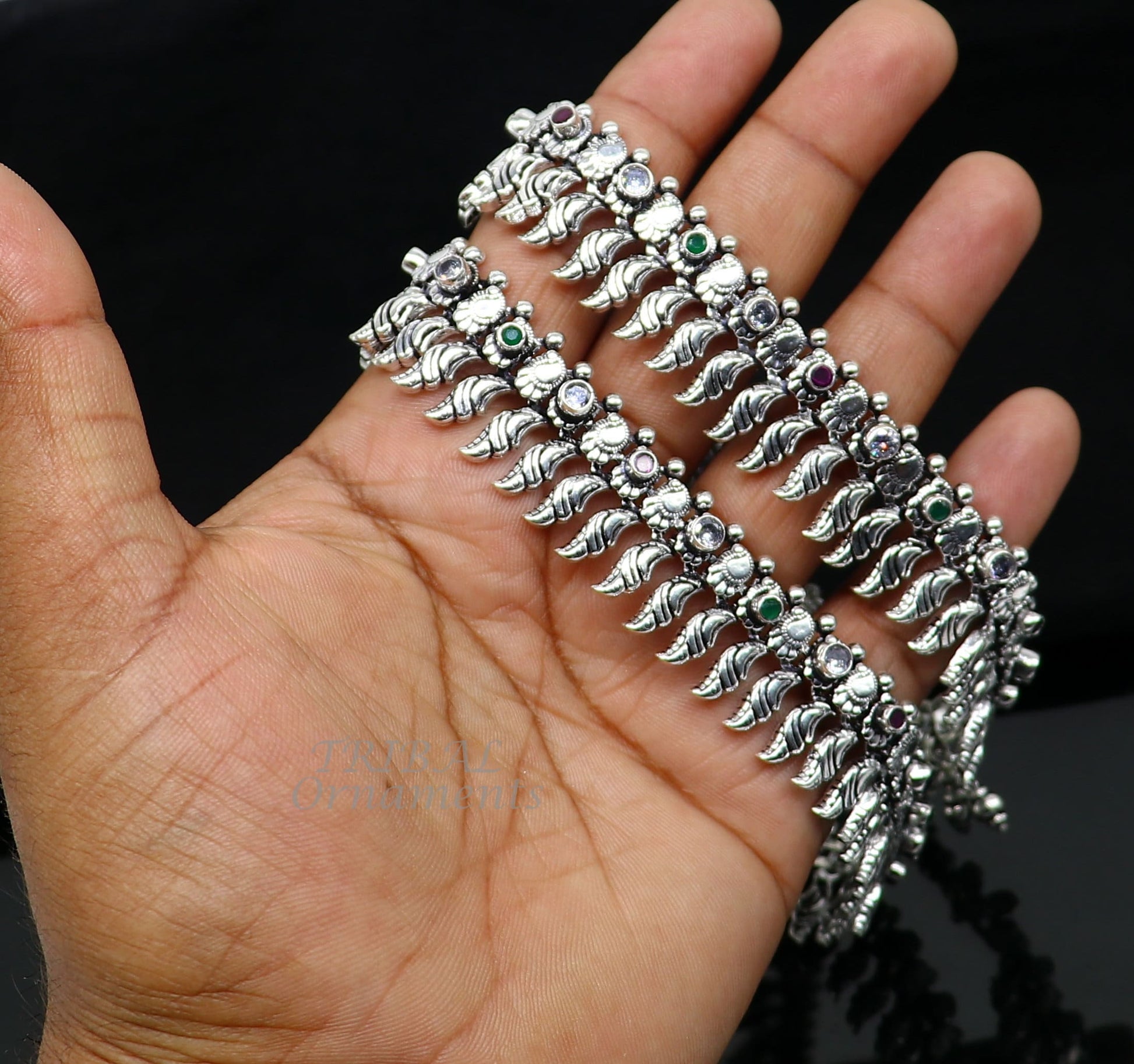 10.5" Inches long handmade 925 sterling silver fabulous color stone customized anklet bracelet, amazing anklets belly dance jewelry ank522 - TRIBAL ORNAMENTS