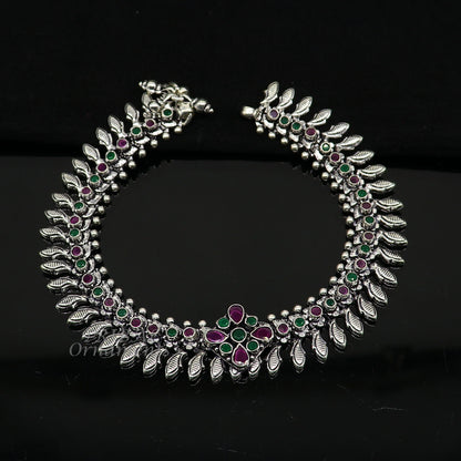 Handmade 10.5-inch sterling silver anklet with colorful stone accents, perfect for belly dance jewelry and custom jewelry styles.