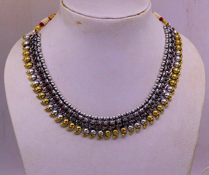 925 sterling silver handmade dual-tone mango waved chain anklet, versatile tribal jewelry for ankles or necklaces, crafted by TRIBAL ORNAMENTS