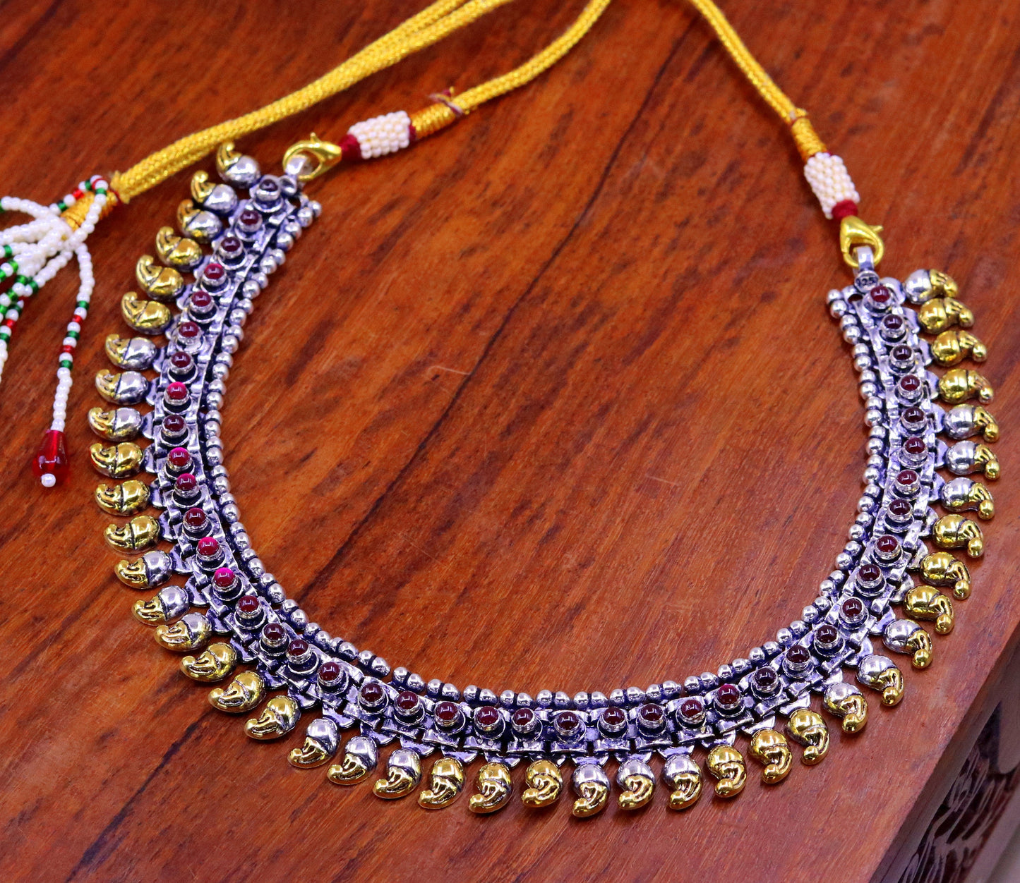 Handmade 925 sterling silver dual-tone mango waved chain anklet from Tribal Ornaments, versatile tribal jewelry for ankles or necklaces.