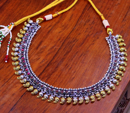 Handmade 925 sterling silver dual-tone mango waved chain anklet from Tribal Ornaments, versatile tribal jewelry for ankles or necklaces.