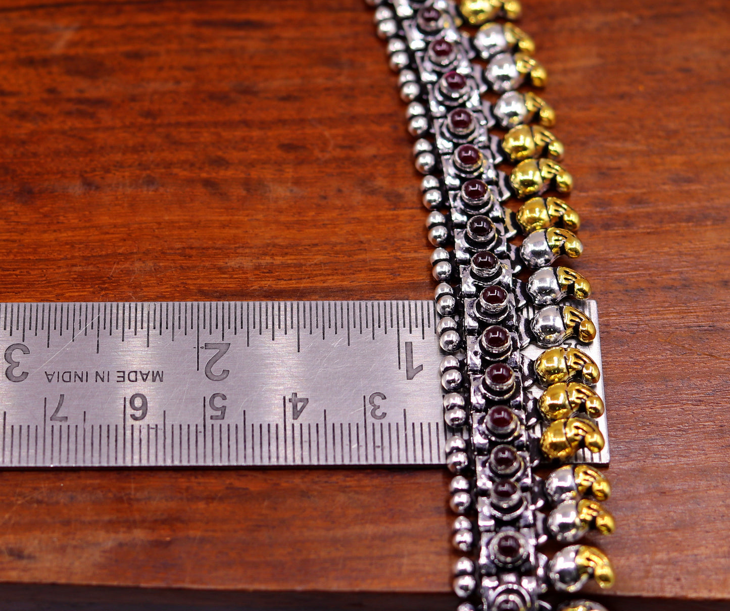 Sterling silver handmade dual-tone mango waved chain anklet by TRIBAL ORNAMENTS, versatile tribal jewelry for ankle or necklace wear.