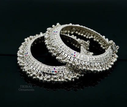 Sterling silver anklet with noisy jingling bells, heavy solid design, ideal for tribal dance and Indian belly dance jewelry.
