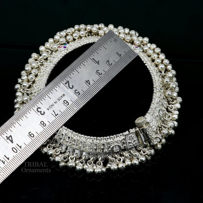 Sterling silver anklet with noisy jingling bells, heavy solid design, ideal for belly dance and tribal jewelry, by TRIBAL ORNAMENTS.