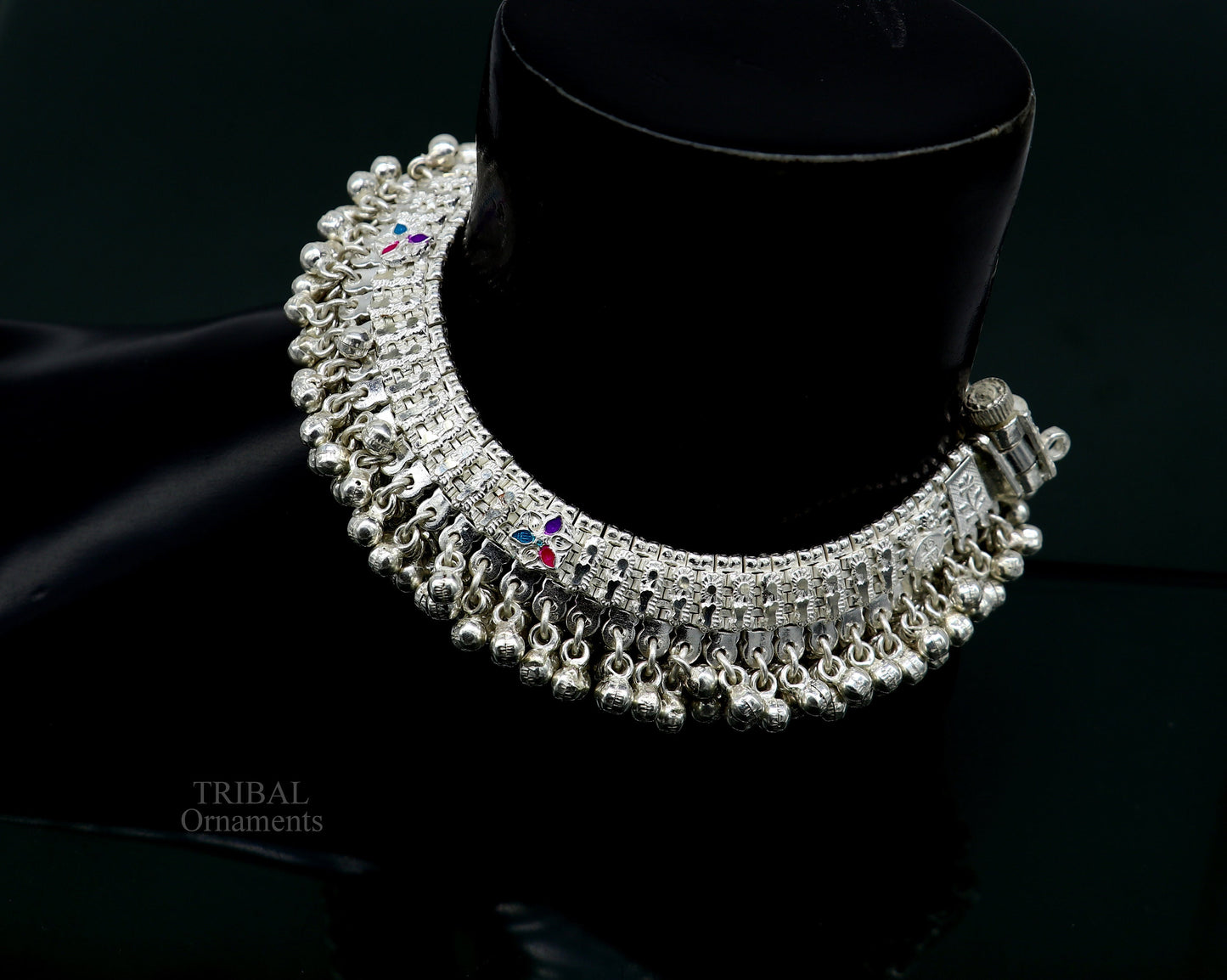 Amazing noisy jingling bells heavy solid sterling silver anklet, excellent foot bracelet, amazing belly dance tribal jewelry india ank457 - TRIBAL ORNAMENTS