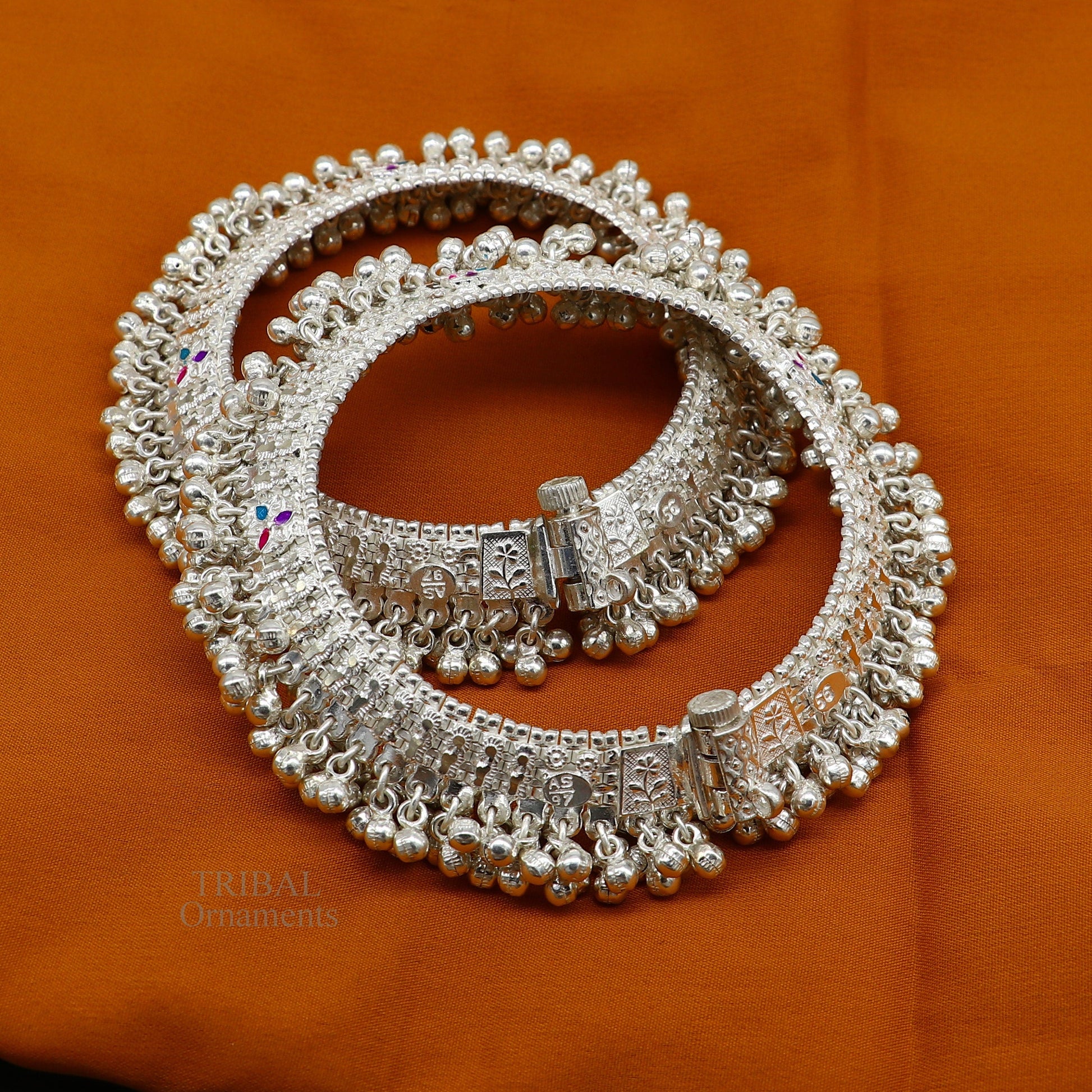 Amazing noisy jingling bells heavy solid sterling silver anklet, excellent foot bracelet, amazing belly dance tribal jewelry india ank457 - TRIBAL ORNAMENTS