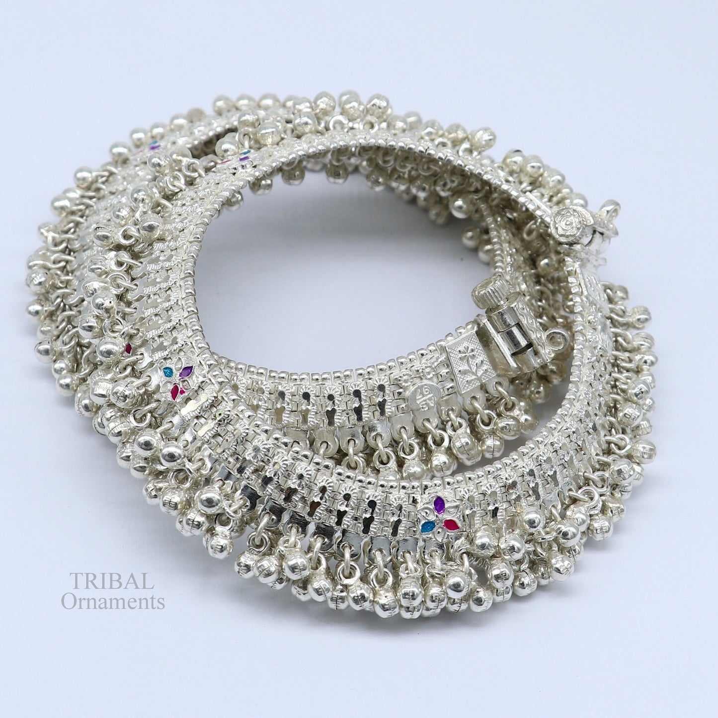 Amazing noisy jingling bells heavy solid sterling silver anklet, excellent foot bracelet, amazing belly dance tribal jewelry india ank457 - TRIBAL ORNAMENTS