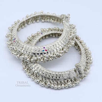 Sterling silver anklet with jingling bells, tribal design, heavy solid foot bracelet, perfect for belly dance and tribal jewelry styles