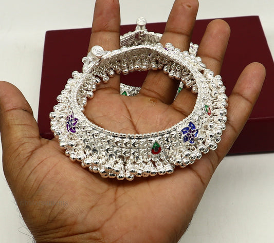 Vintage design handmade solid silver heavy anklet, Stunning foot charm bracelet, amazing belly dance tribal brides jewelry from india ank432 - TRIBAL ORNAMENTS