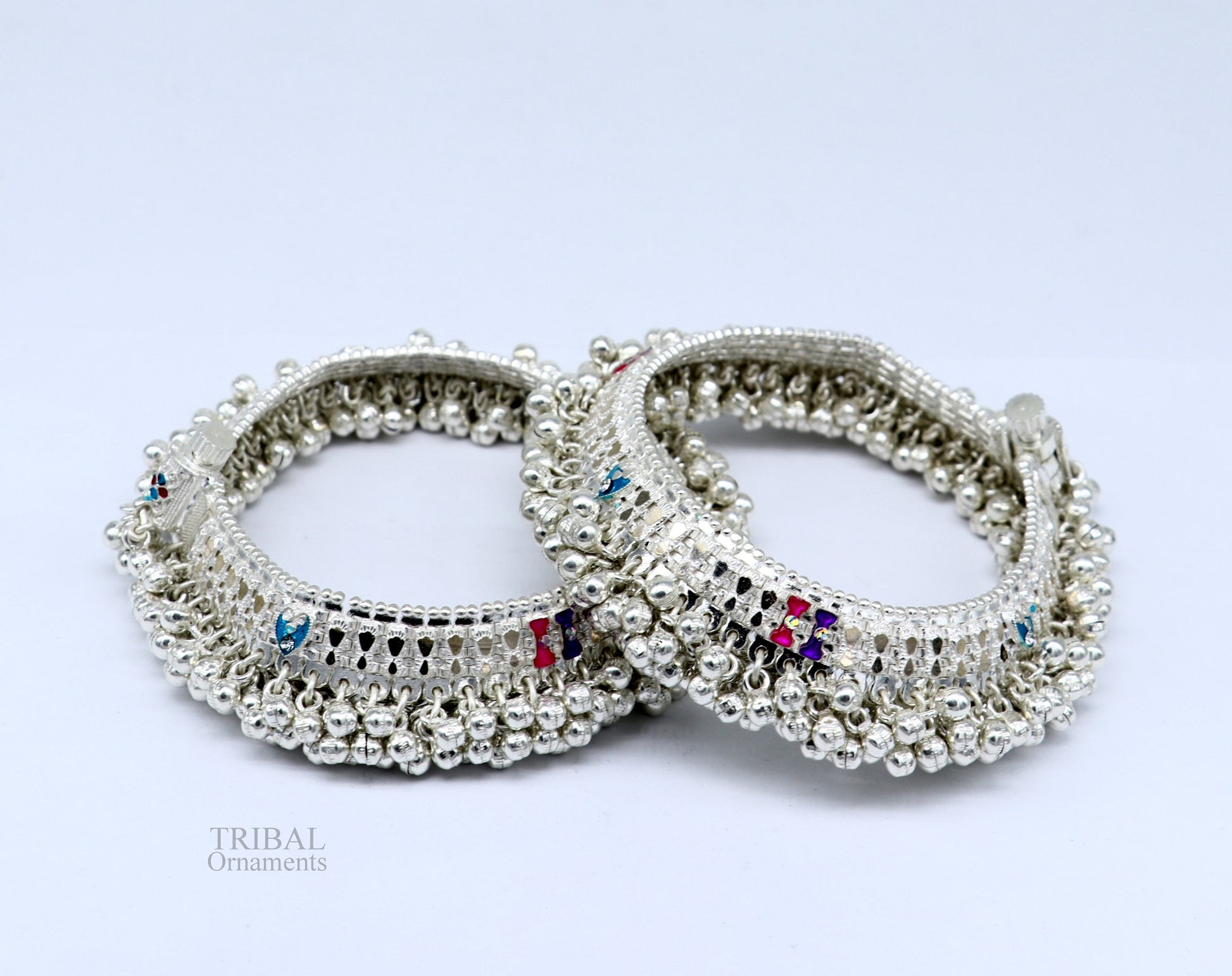 Wonderful noisy jingling bells heavy solid silver anklet, excellent foot charm bracelet, amazing belly dance tribal jewelry india ank456 - TRIBAL ORNAMENTS