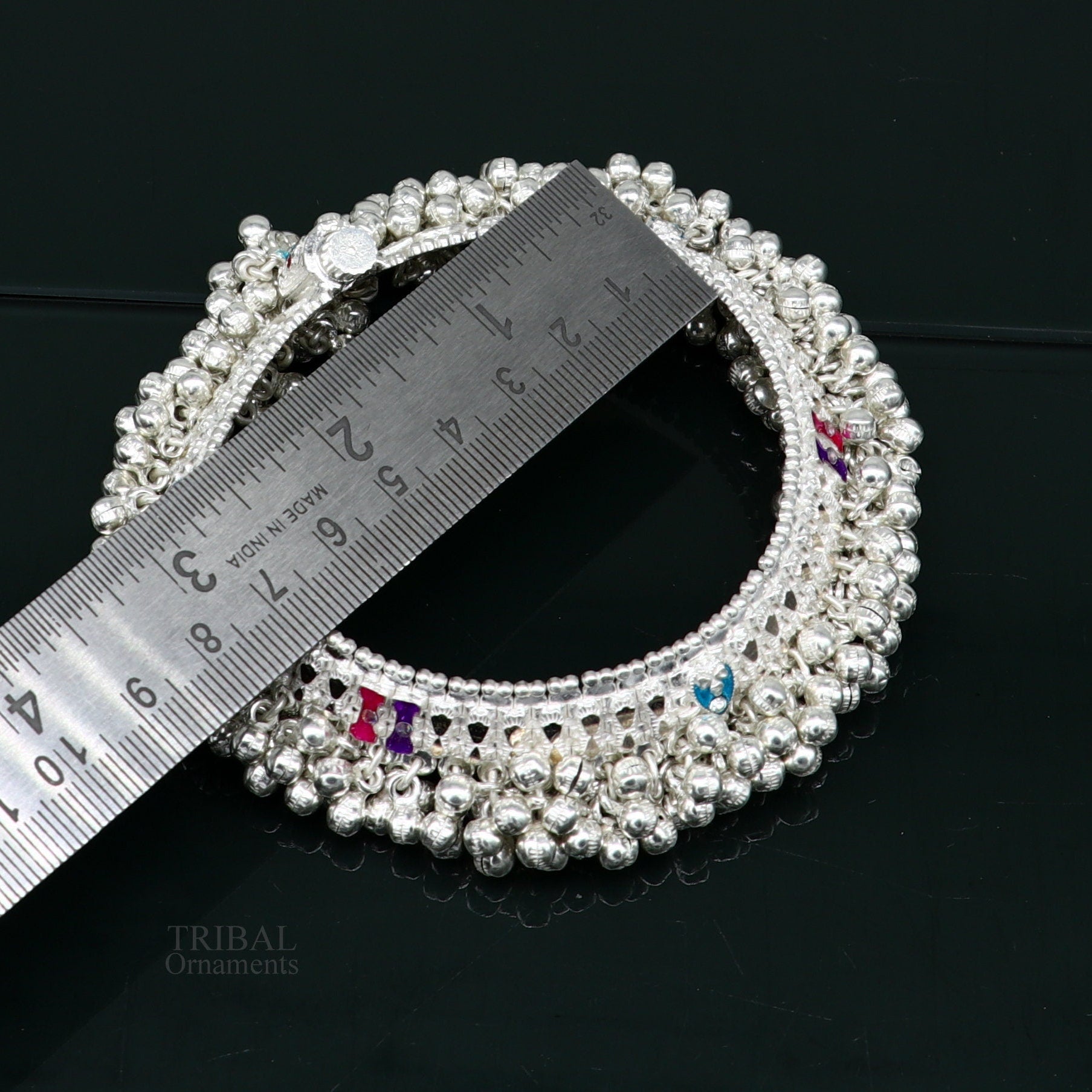 Wonderful noisy jingling bells heavy solid silver anklet, excellent foot charm bracelet, amazing belly dance tribal jewelry india ank456 - TRIBAL ORNAMENTS