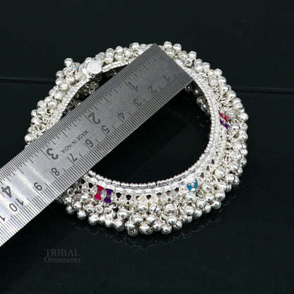 Solid silver anklet with jingling bells, tribal foot charm bracelet, ideal for belly dance tribal jewelry, Indian anklet from TRIBAL ORNAMENTS.