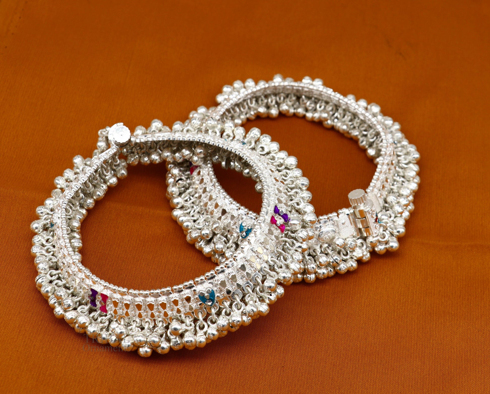 Wonderful noisy jingling bells heavy solid silver anklet, excellent foot charm bracelet, amazing belly dance tribal jewelry india ank456 - TRIBAL ORNAMENTS