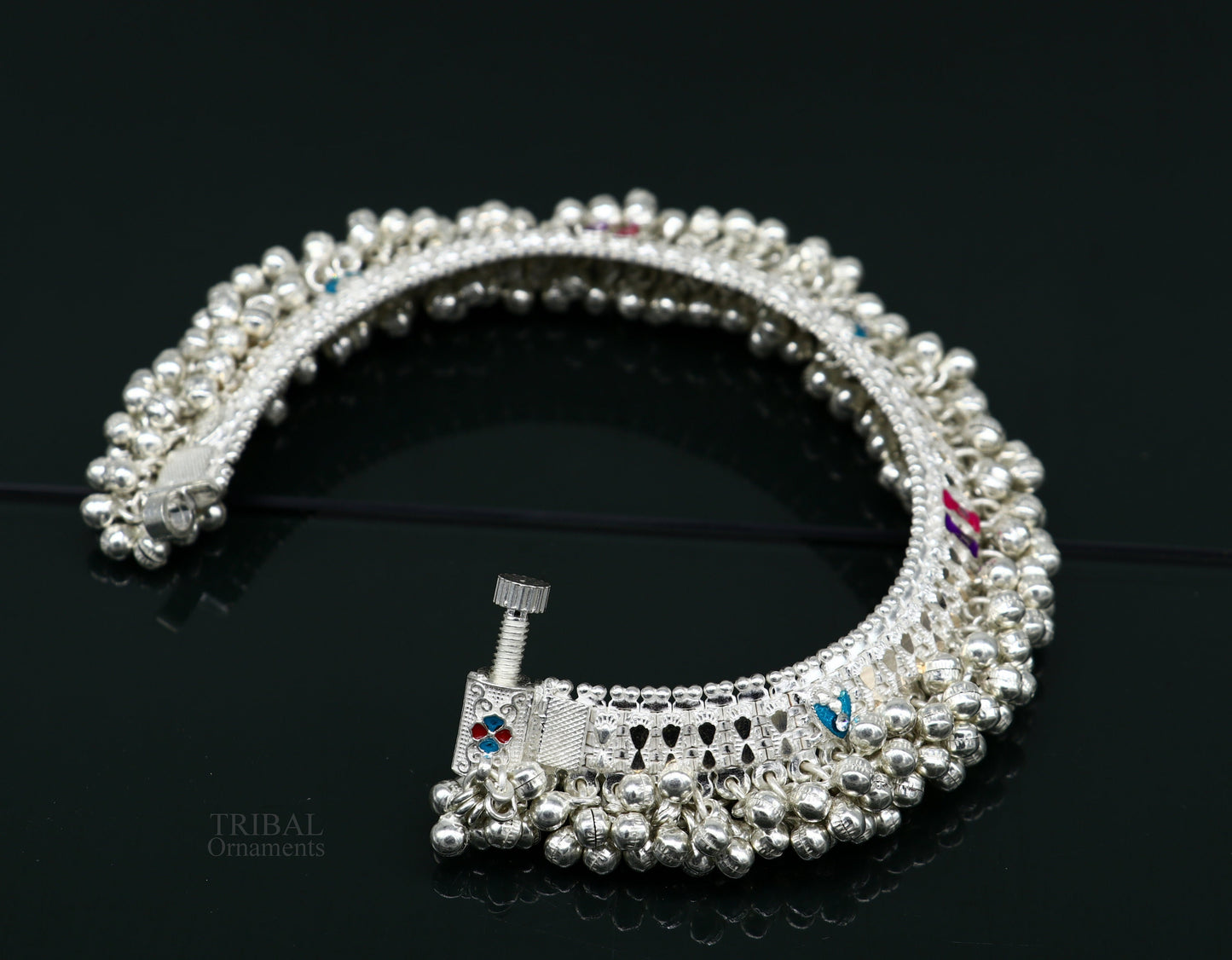 Wonderful noisy jingling bells heavy solid silver anklet, excellent foot charm bracelet, amazing belly dance tribal jewelry india ank456 - TRIBAL ORNAMENTS