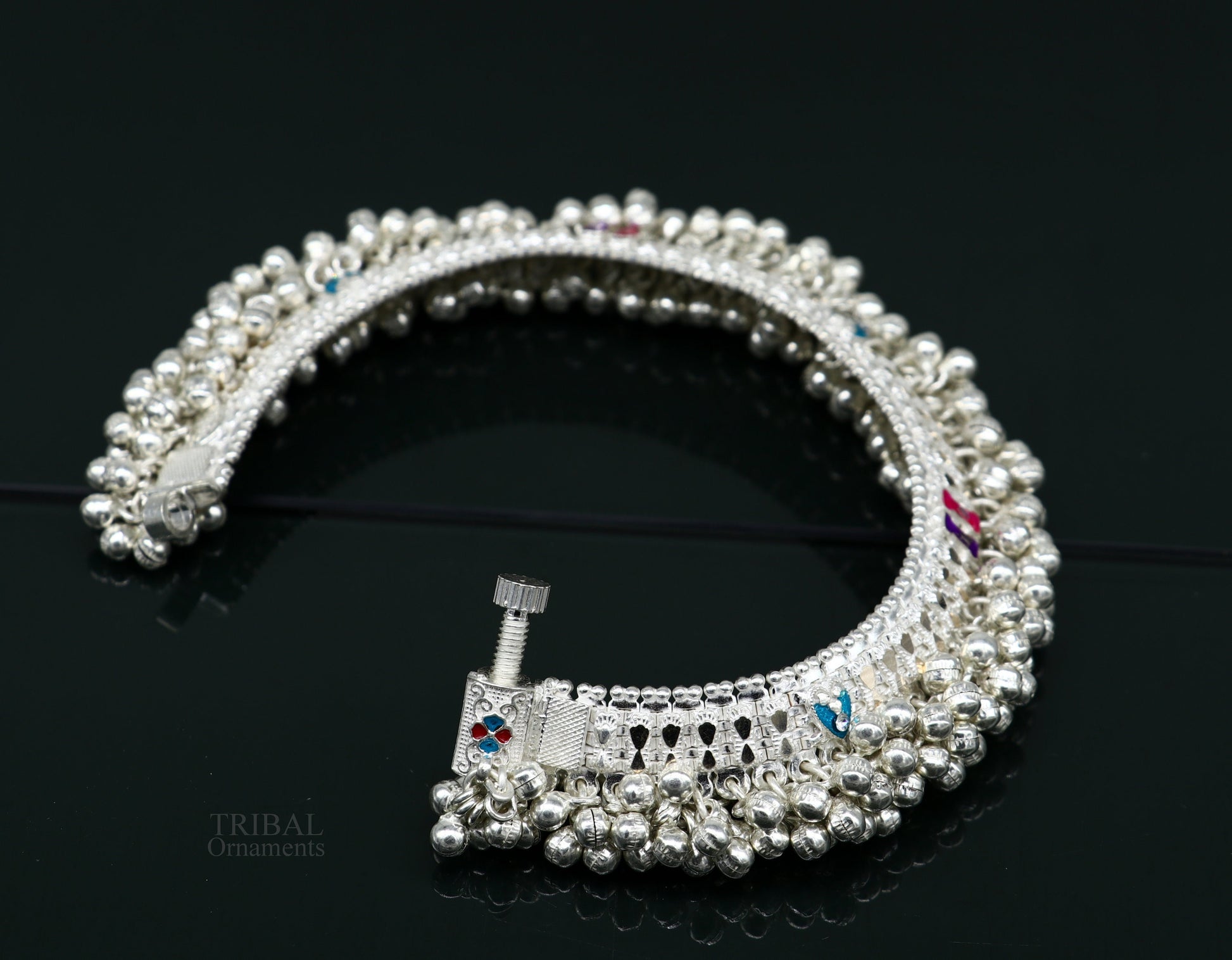 Wonderful noisy jingling bells heavy solid silver anklet, excellent foot charm bracelet, amazing belly dance tribal jewelry india ank456 - TRIBAL ORNAMENTS