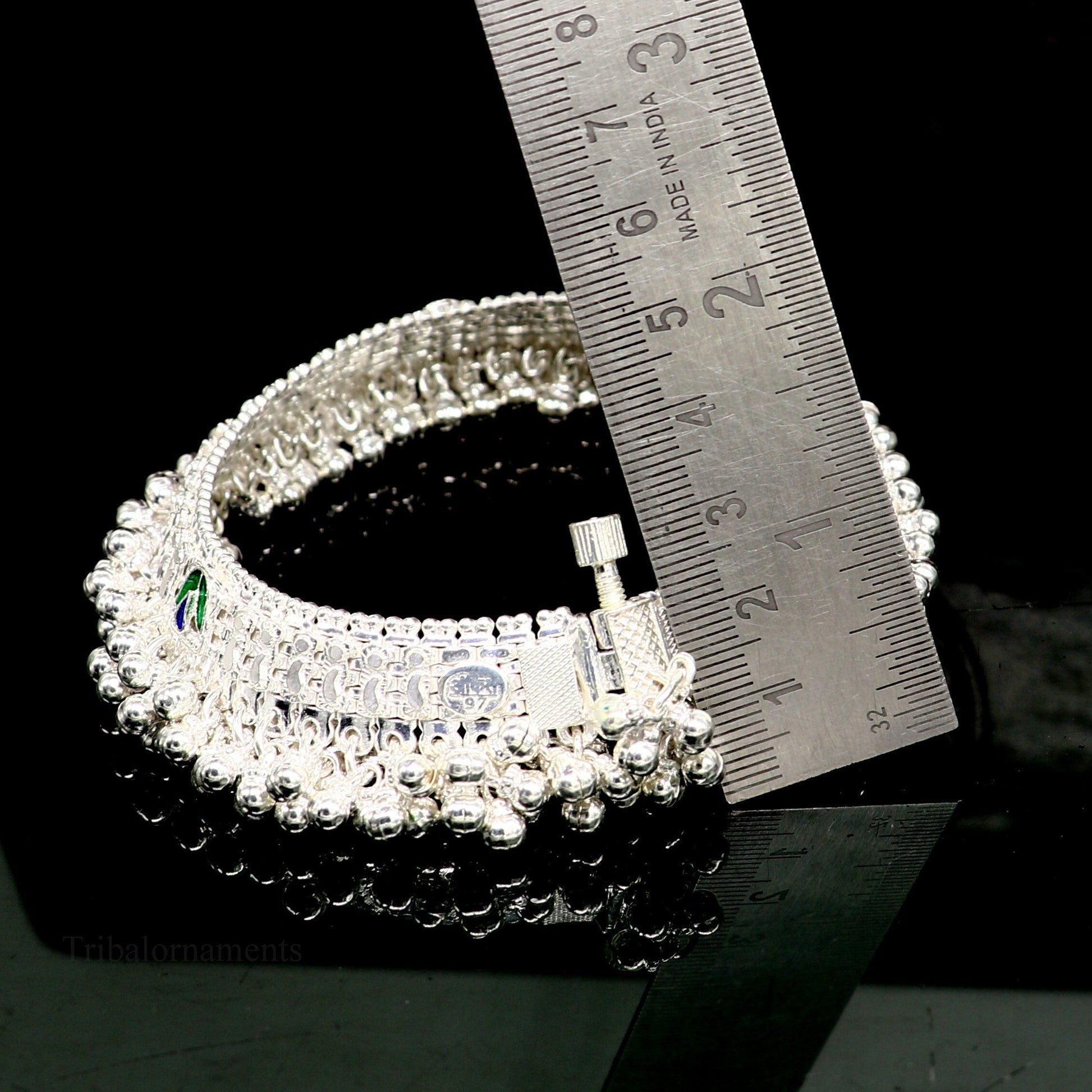 Wonderful noisy jingling bells heavy solid silver anklet, excellent foot charm bracelet, amazing belly dance tribal jewelry india ank456 - TRIBAL ORNAMENTS