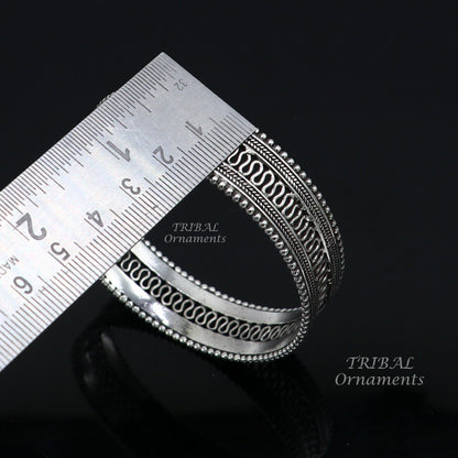 Sterling silver handmade vintage tribal bangle bracelet with intricate filigree design, perfect for ethnic jewelry and special occasions.
