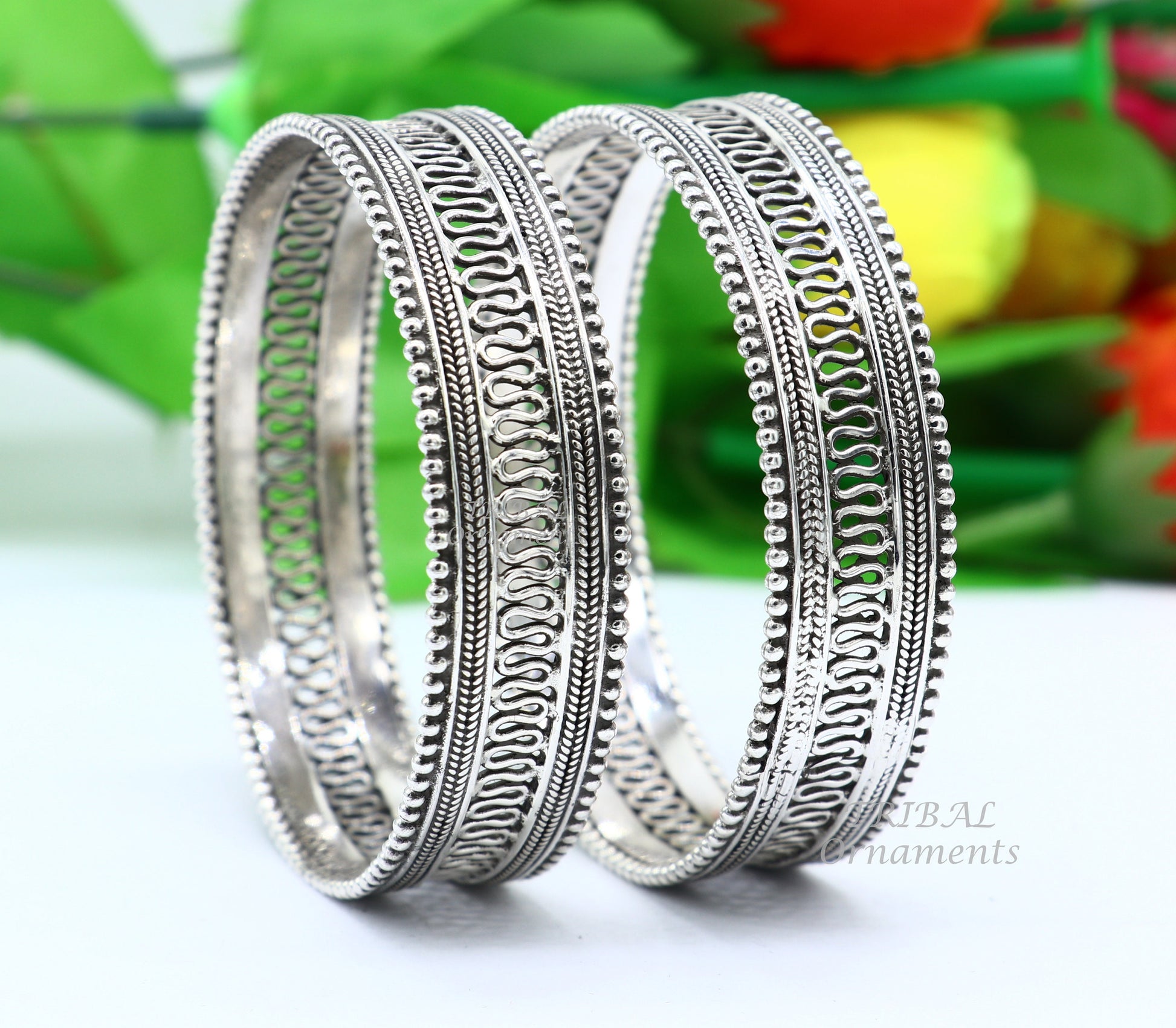 Handmade 925 sterling silver vintage tribal bangle bracelet with filigree work, ideal for brides and tribal ethnic jewelry.