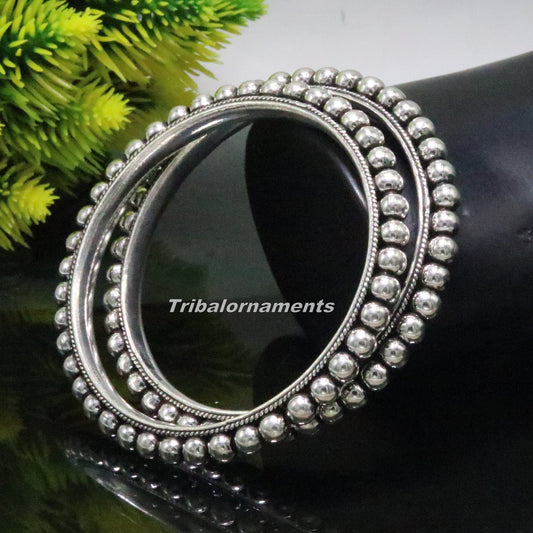 925 sterling silver amazing silver beaded bangle bracelet, excellent custom made oxidized personalized bangle jewelry for belly dance ba54 - TRIBAL ORNAMENTS