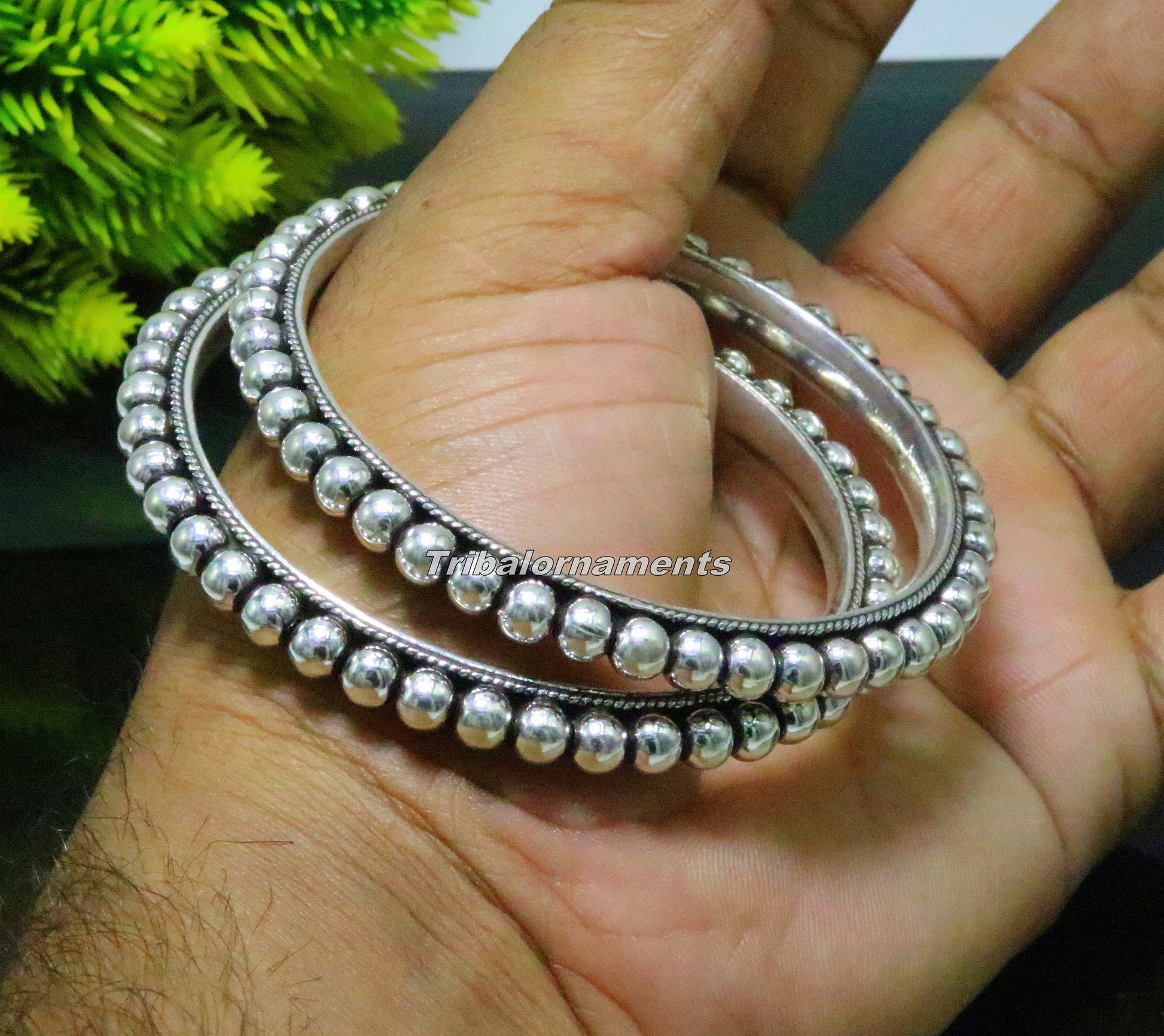 925 sterling silver amazing silver beaded bangle bracelet, excellent custom made oxidized personalized bangle jewelry for belly dance ba54 - TRIBAL ORNAMENTS